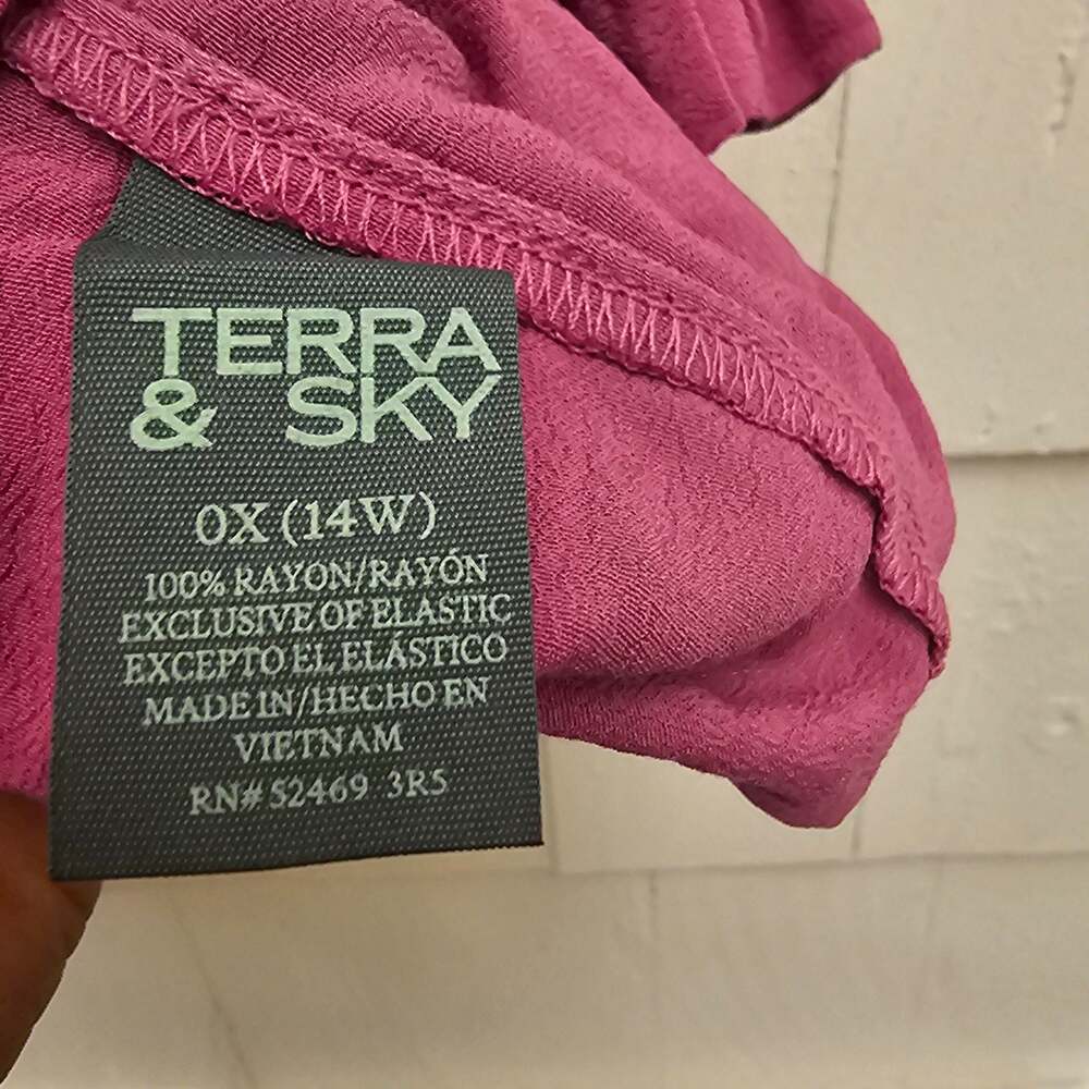 Terra & Sky Women's 0X 14W Pink Smocked Peplum Blouse Puff Sleeve Boho NWT - Picture 7 of 10